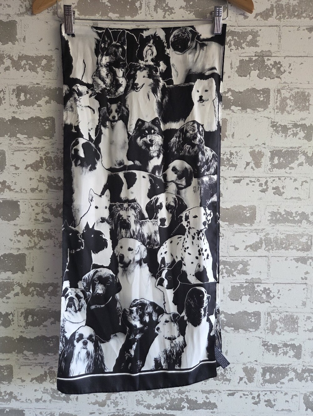 Vintage Dog Breed Print Scarf Black White Collage